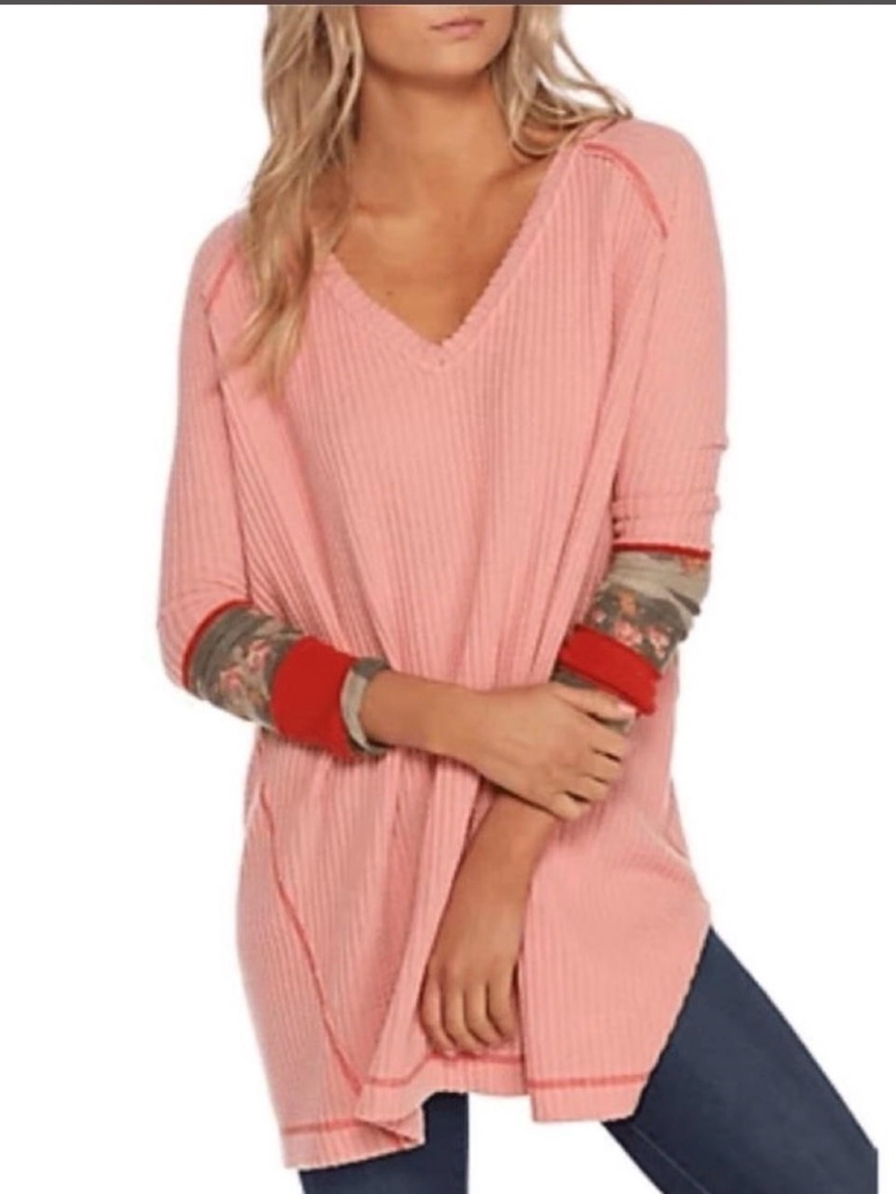 WE THE FREE Lovin Leopard Oversized Thermal-Peach XS